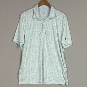 HUK Performance Fishing Polo Shirt Green Print Short Sleeve Men’s XL